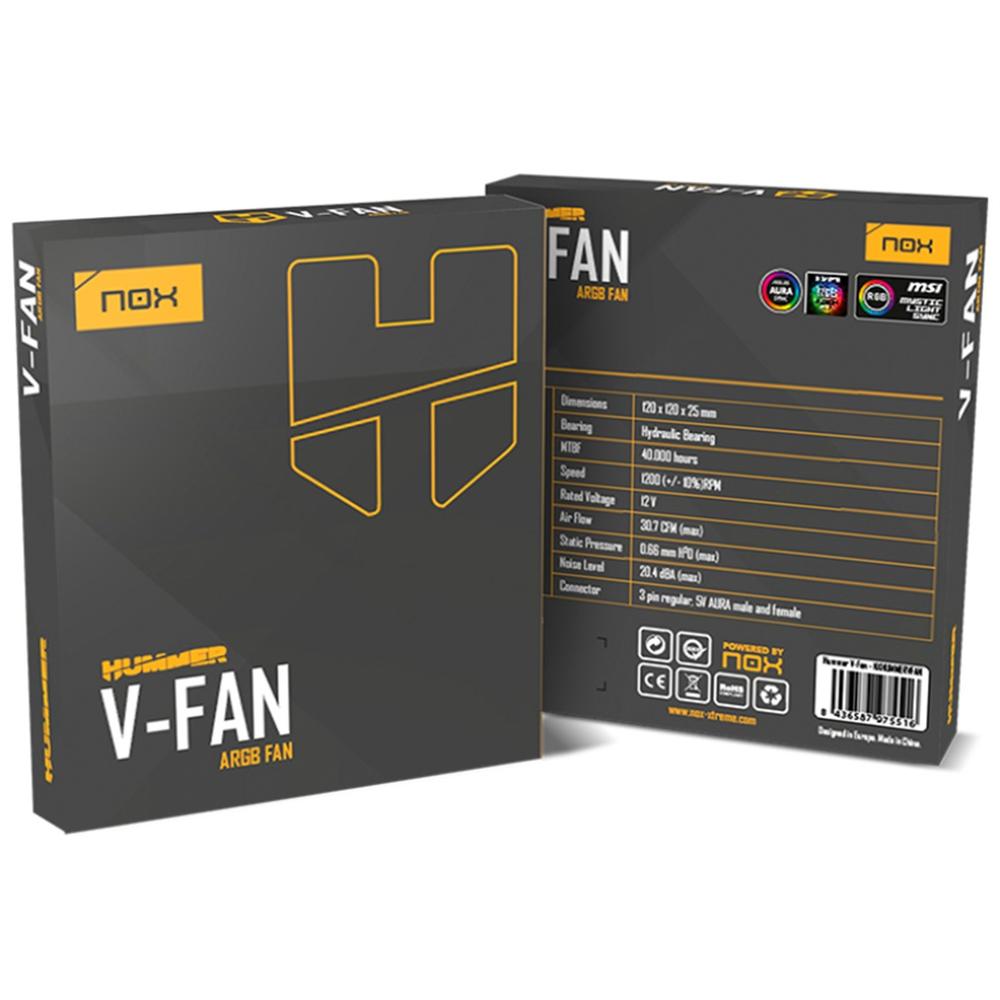 Ventilador caja Nox hummer v - fan argb espejo infinito 120mm negro