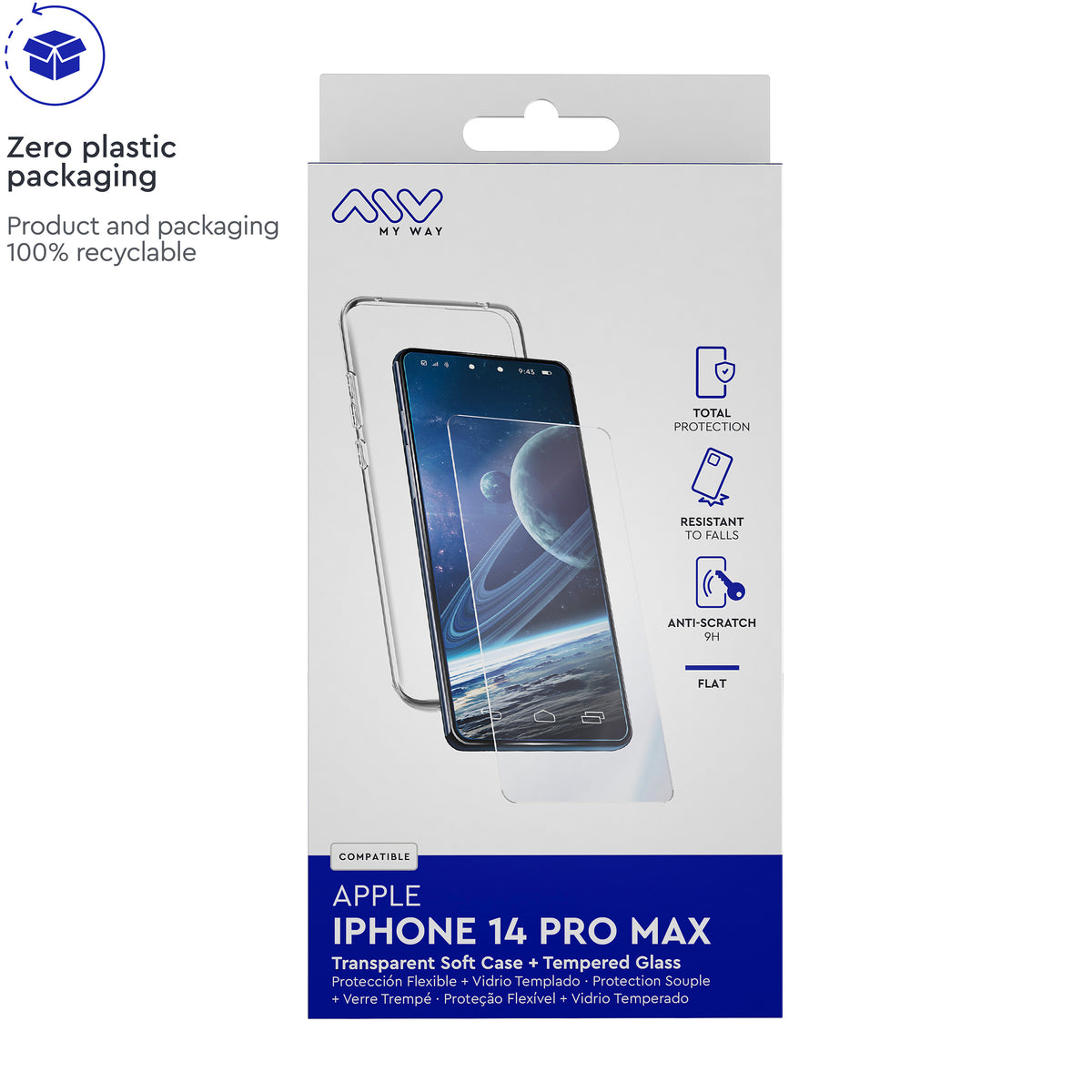 Carcasa Myway para apple iphone 14 pro max transparente + protector pantalla cristal templado
