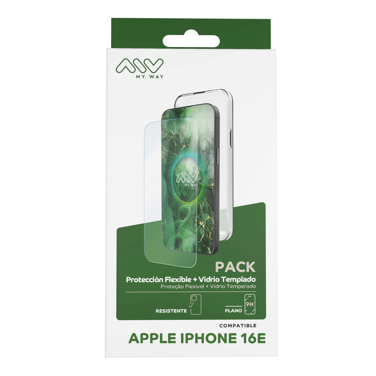 Carcasa Myway para apple iphone 16e transparente + protector pantalla cristal templado