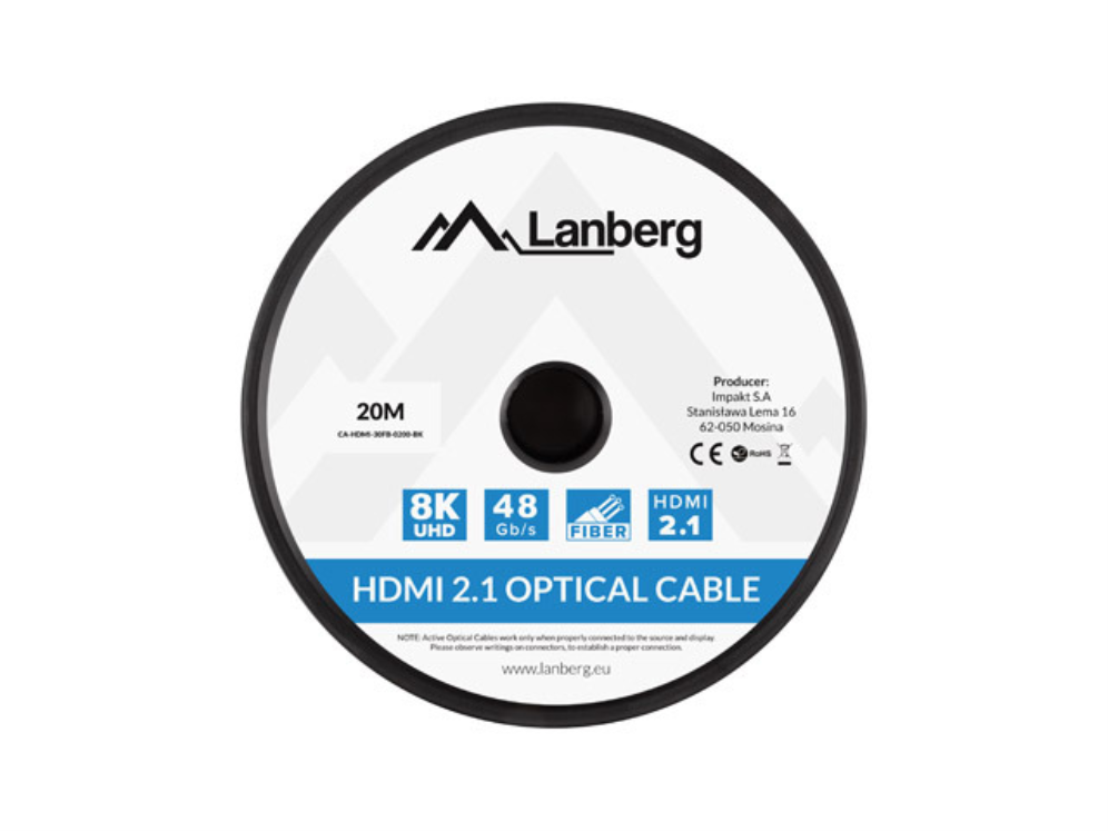 Cable HDMI aoc Lanberg v2.1 m - m óptico activo 8K 60hz 20m negro
