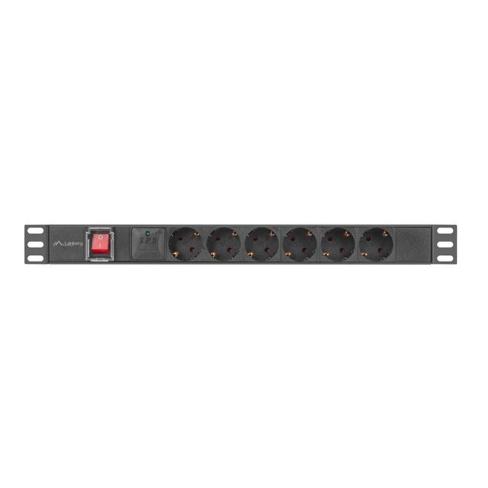 Regleta Lanberg 1u 16a rack 19 pulgadas 6x socket schuko negro 2m