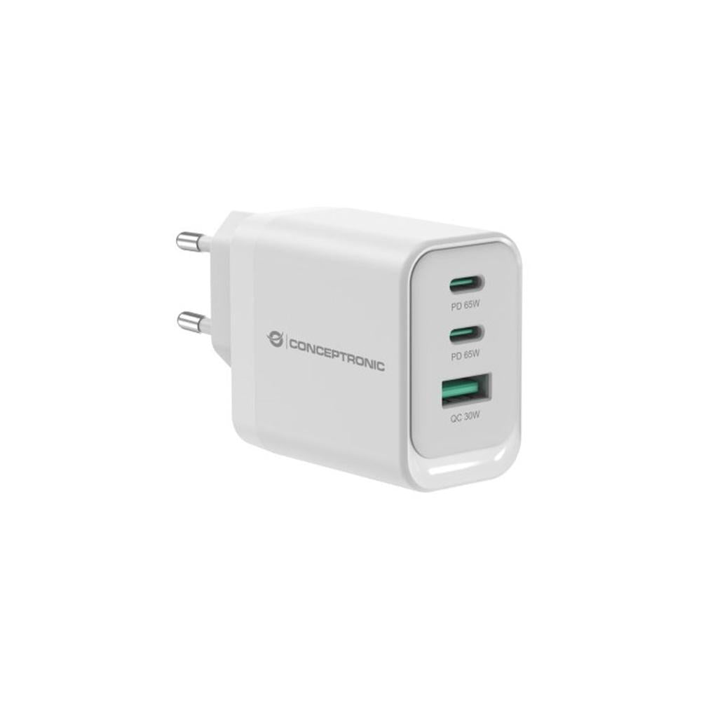 Cargador de pared Conceptronic althea21w65 65w 2x USB tipo c 1x USB tipo a blanco