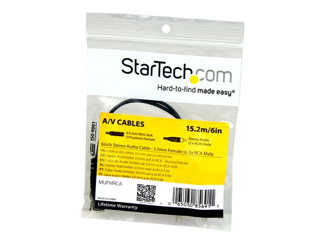 Cable mini jack 3.5mm startech 0.15m · macho - hembra