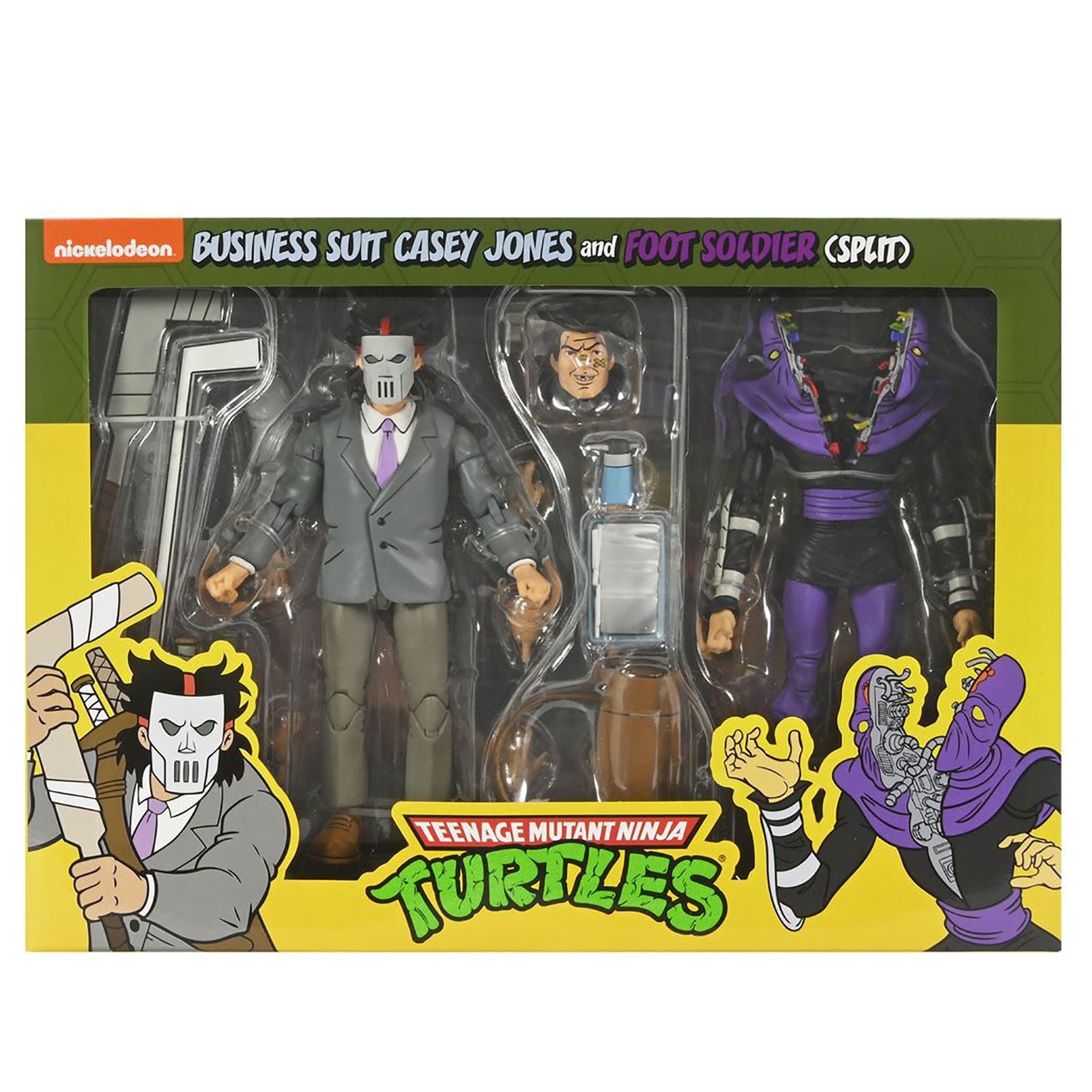 Figura Neca teenage mutant ninja turtles business suit casey jones & split foot soldier pack 2 scale action 18cm
