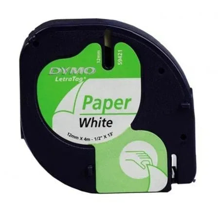 Cinta Rotuladora Adhesiva de Papel Dymo 59421/ para Letratag/ 12mm x 4m/ Blanca - PixelPlaza