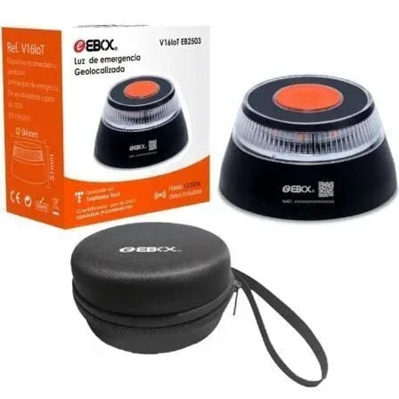 Luz baliza de emergencia para coche Ebox V16 IoT EB2503/ Homologada/ Base Imantada/ Geolocalizable/ Funciona a Pilas/ Incluye Funda - PixelPlaza