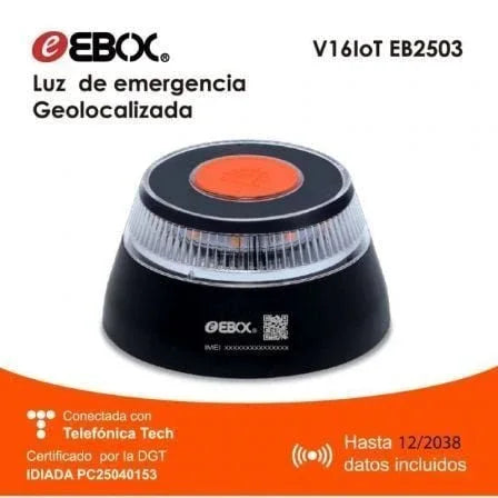 Luz baliza de emergencia para coche Ebox V16 IoT EB2503/ Homologada/ Base Imantada/ Geolocalizable/ Funciona a Pilas/ Incluye Funda - PixelPlaza