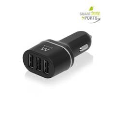 Cargador USB Ewent para coche · 3 puertos · 24w · smart ic · negro