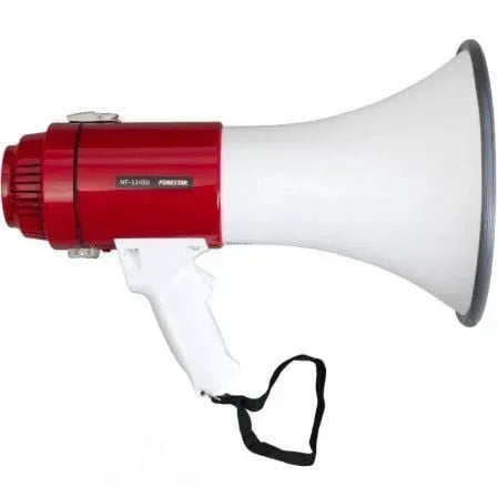 Megáfono con sirena Fonestar MF-114SU/ 25W/ USB/ SD/ a Pilas/ a 12V CC - PixelPlaza