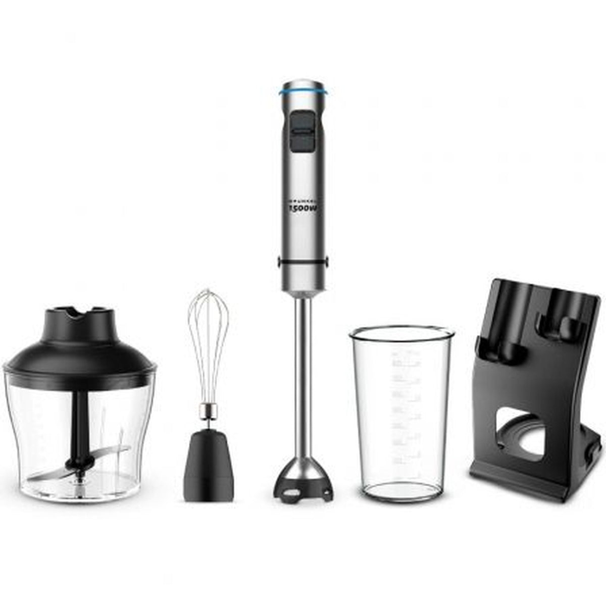 Batidora de mano Grunkel BM-1500SET/ 1500W/ Capacidad 0.8L/ Incluye Vaso, Picadora, Varilla y Soporte