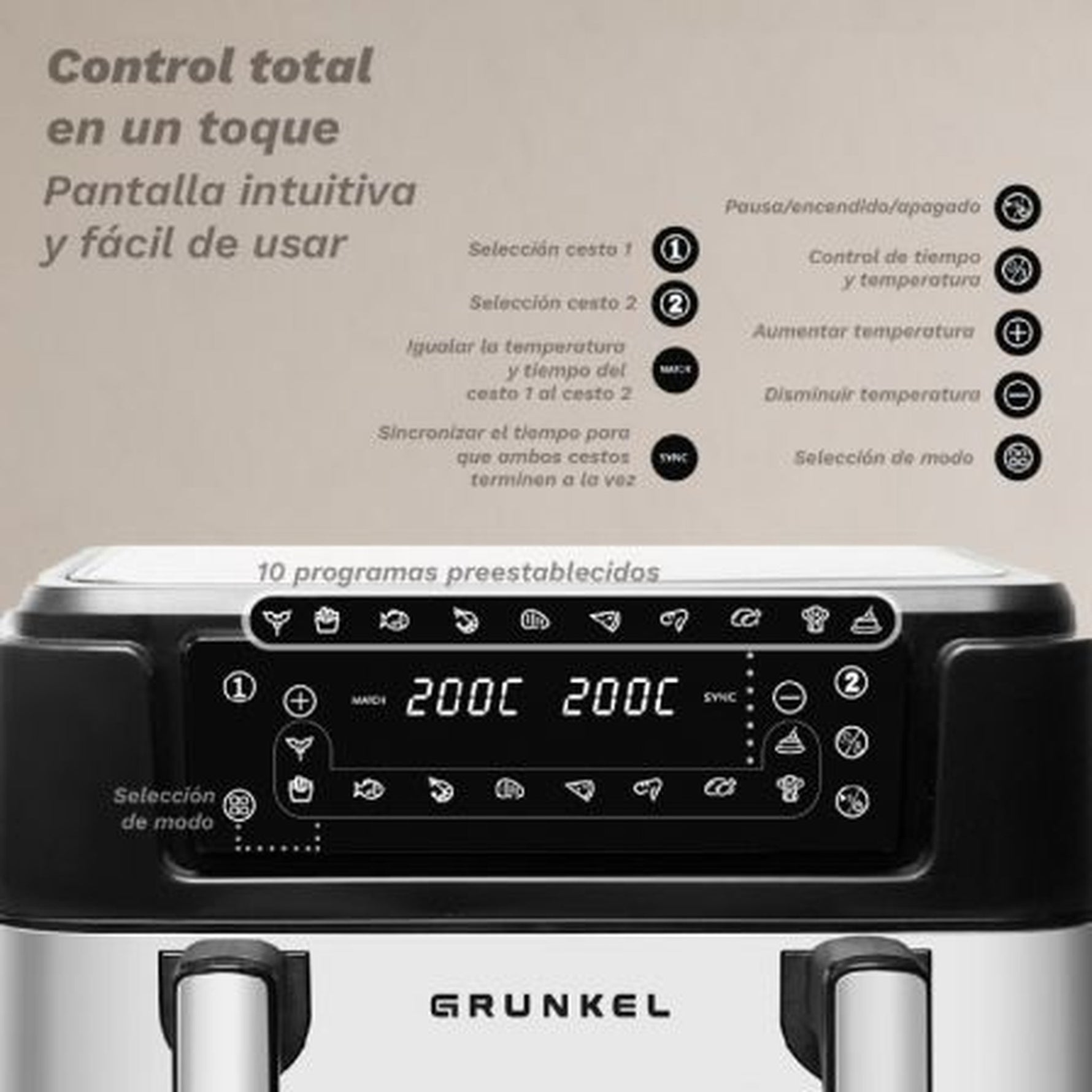 Freidora por Aire Airfryer / Sin Aceite Grunkel Dualflexifryer/ 2800W/ Capacidad 10L