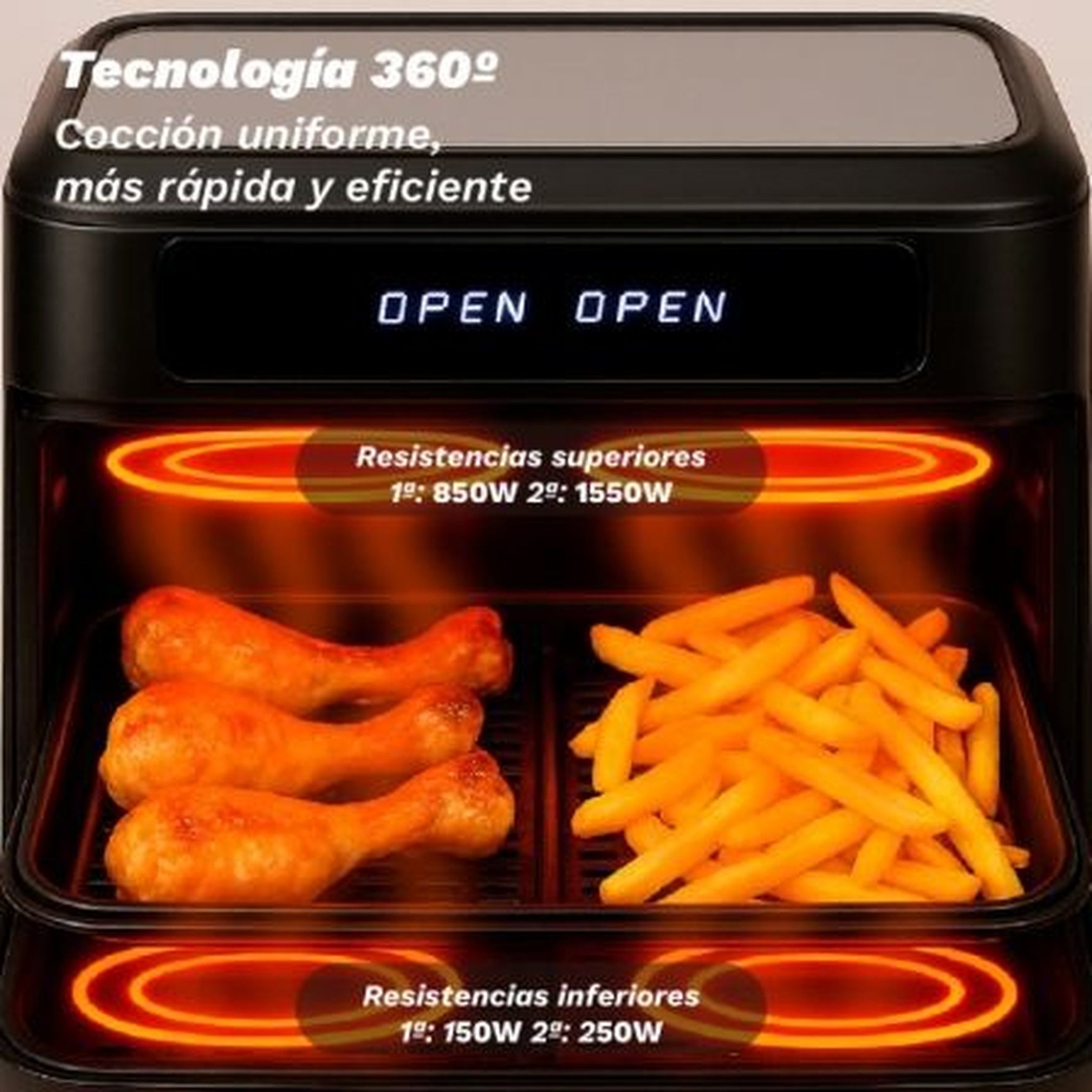 Freidora por Aire Airfryer / Sin Aceite Grunkel Dualflexifryer/ 2800W/ Capacidad 10L