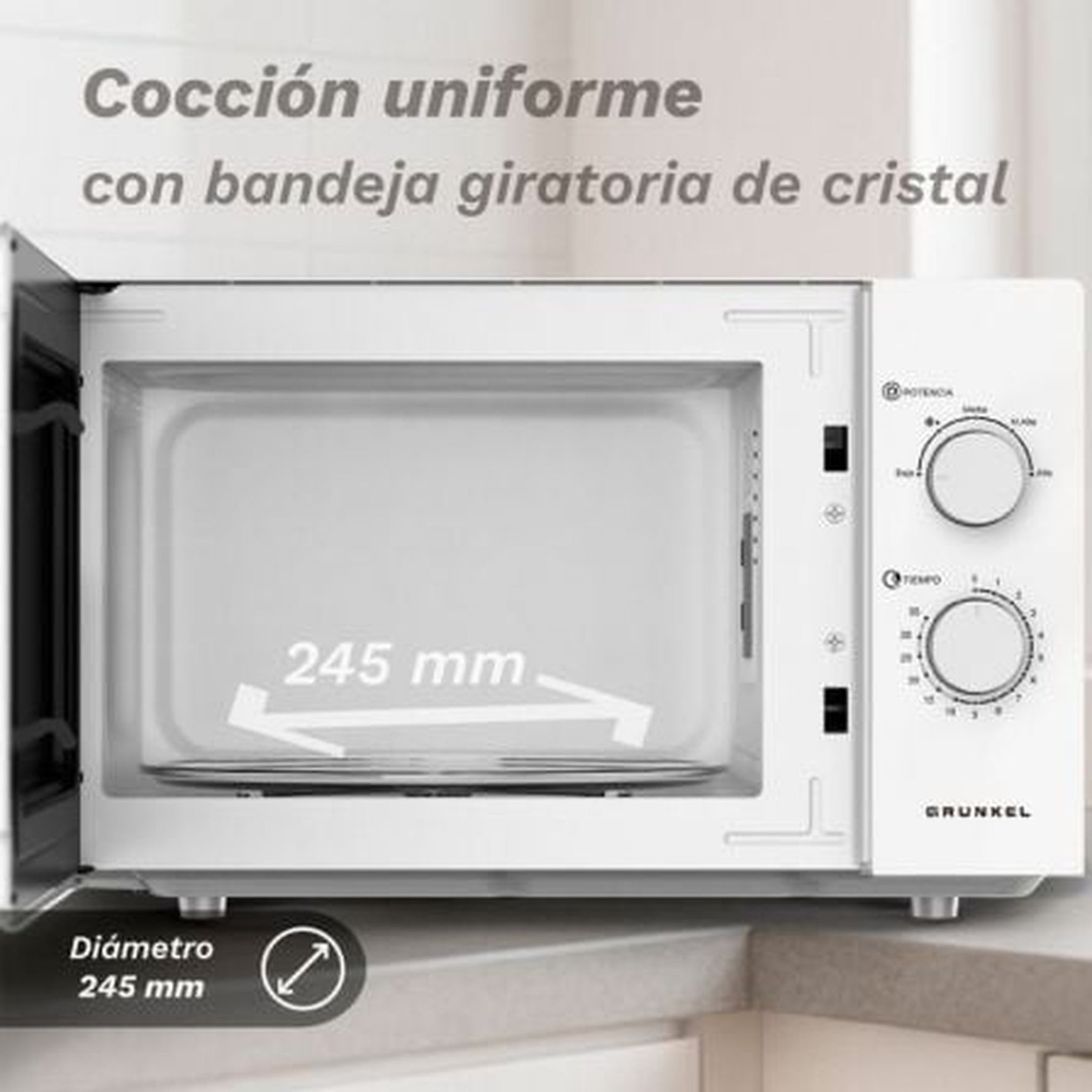 Microondas Grunkel MW-25EASY/ 850W/ Capacidad 25L/ Blanco