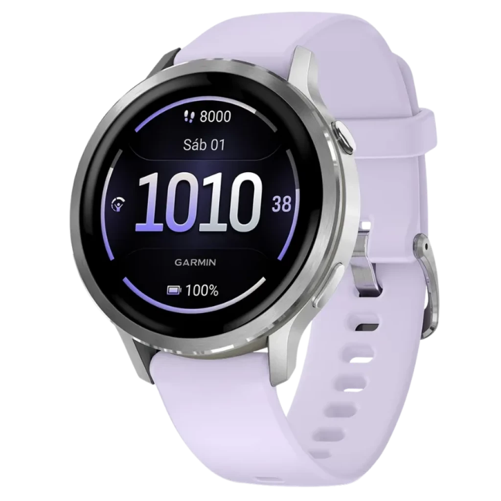 Garmin Venu 4 41 mm Plata Correa Silicona Lila 1,2 pulgadas AMOLED GPS NFC 10 días 5ATM Smartwatch