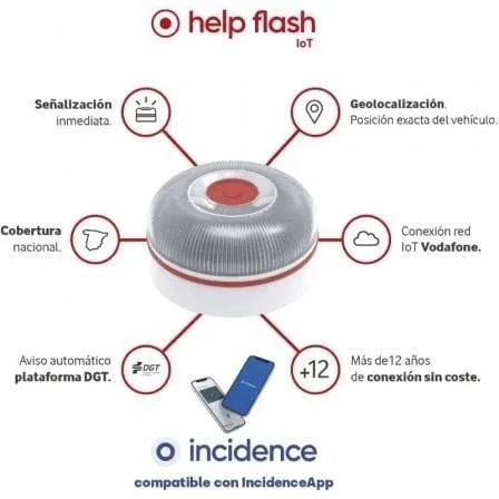 Luz baliza de emergencia para coche Help Flash V16 Connected IoT/ Homologada/ Base Imantada/ Geolocalizable/ Funciona a Pilas - PixelPlaza