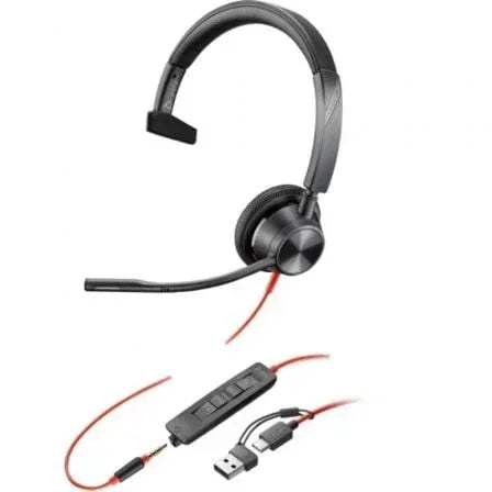 Auricular Poly Blackwire 3315 para Microsoft Teams + Adaptador USB-C/A/ con Micrófono/ Jack 3.5/ Negro - PixelPlaza