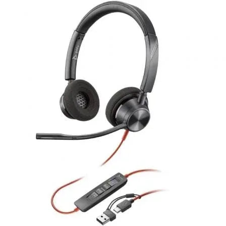 Auriculares Poly Blackwire 3320 para Microsoft Teams USB-C + Adaptador USB-C/A/ con Micrófono/ USB Tipo-C/ Negros - PixelPlaza