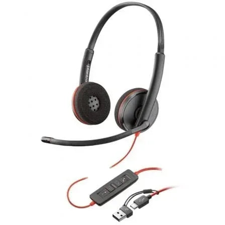 Auriculares Poly Blackwire 3220 + Adaptador USB-C/A/ con Micrófono/ Bulk/ Negros - PixelPlaza