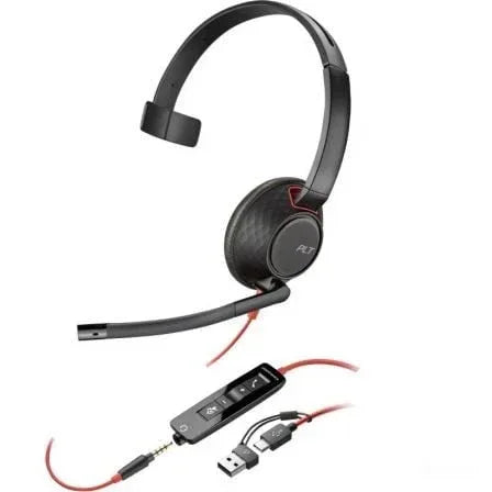 Auricular Poly Blackwire 5210 + 3.5 mm + Adaptador USB-C/A/ con Micrófono/ Jack 3.5 - USB Tipo-C/ Jack 3.5 - USB Tipo-C/ Bulk/ Negros - PixelPlaza