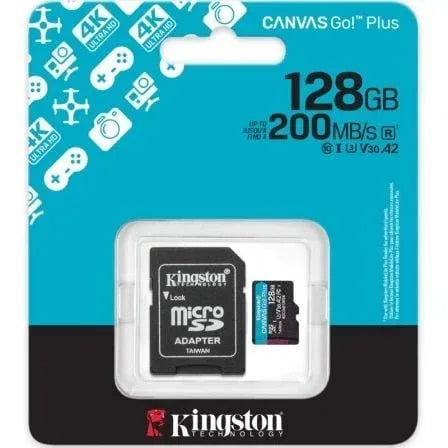 Tarjeta de Memoria Kingston CANVAS Go! Plus 128GB microSD XC con Adaptador/ Clase 10/ 200MBs - PixelPlaza