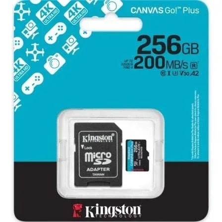 Tarjeta de Memoria Kingston CANVAS Go! Plus 256GB microSD XC con Adaptador/ Clase 10/ 200MBs - PixelPlaza