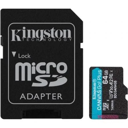 Tarjeta de Memoria Kingston CANVAS Go! Plus 64GB microSD XC con Adaptador/ Clase 10/ 200MBs - PixelPlaza