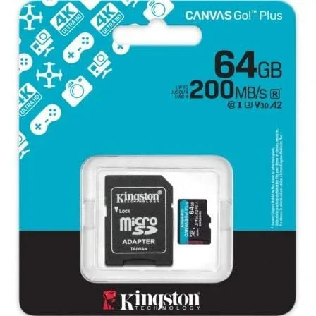 Tarjeta de Memoria Kingston CANVAS Go! Plus 64GB microSD XC con Adaptador/ Clase 10/ 200MBs - PixelPlaza