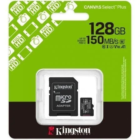 Tarjeta de Memoria Kingston CANVAS Select Plus 128GB microSD XC con Adaptador/ Clase 10/ 150MBs - PixelPlaza