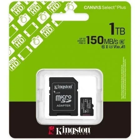 Tarjeta de Memoria Kingston CANVAS Select Plus 1TB microSD XC con Adaptador/ Clase 10/ 150MBs - PixelPlaza