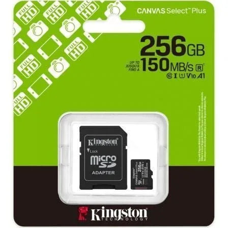 Tarjeta de Memoria Kingston CANVAS Select Plus 256GB microSD XC con Adaptador/ Clase 10/ 150MBs - PixelPlaza