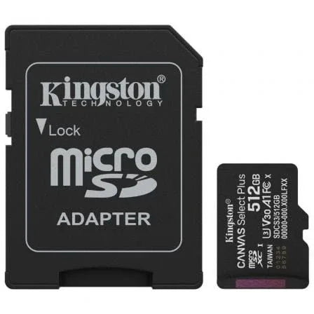 Tarjeta de Memoria Kingston CANVAS Select Plus 512GB microSD XC con Adaptador/ Clase 10/ 150MBs - PixelPlaza