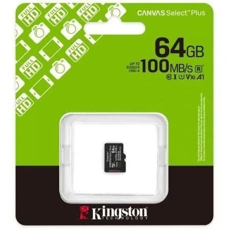 Tarjeta de Memoria Kingston CANVAS Select Plus 64GB microSD XC/ Clase 10/ 100MBs - PixelPlaza