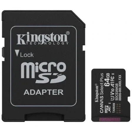 Tarjeta de Memoria Kingston CANVAS Select Plus 64GB microSD XC con Adaptador/ Clase 10/ 100MBs - PixelPlaza