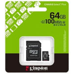 Tarjeta de Memoria Kingston CANVAS Select Plus 64GB microSD XC con Adaptador/ Clase 10/ 100MBs - PixelPlaza