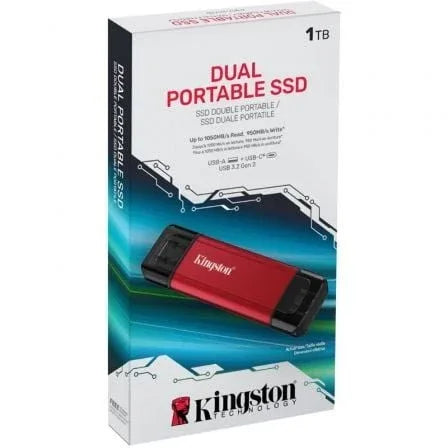 Disco Externo SSD Kingston Dual Portable SSD 1TB/ USB Tipo-C y USB 3.2/ Rojo - PixelPlaza