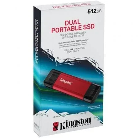Disco Externo SSD Kingston Dual Portable SSD 512GB/ USB Tipo-C y USB 3.2/ Rojo - PixelPlaza