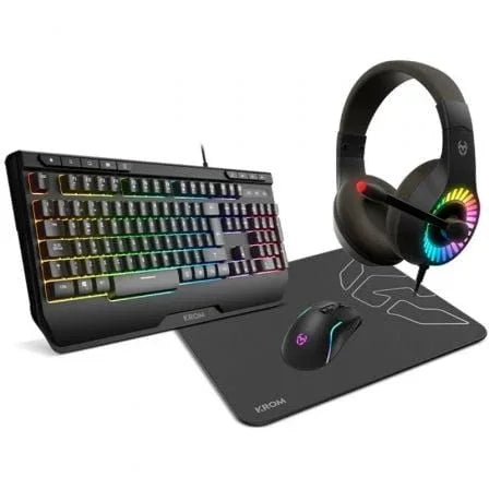 Pack Gaming Krom kenya/ Teclado RGB + Ratón Óptico + Alfombrilla + Auriculares - PixelPlaza