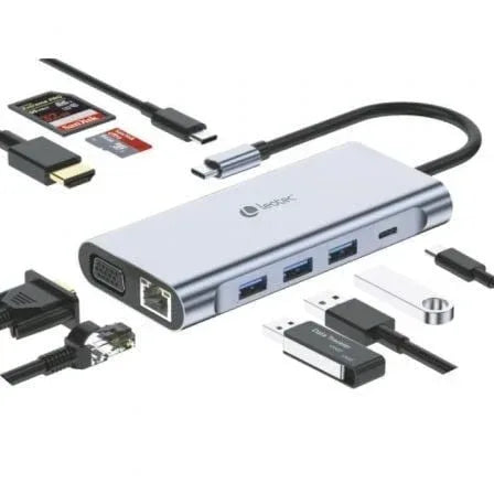 Docking USB Tipo-C Leotec LEDS01/ 3xUSB/ 2xUSB Tipo-C/ 1xUSB Tipo-C PD/ 1xHDMI 4K/ 1xVGA/ 1xRJ45/ 1xAudio/ 1xLector Tarjetas SD y MicroSD/ Gris - PixelPlaza
