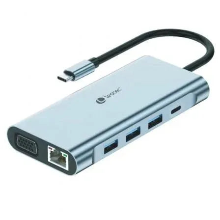 Docking USB Tipo-C Leotec LEDS01/ 3xUSB/ 2xUSB Tipo-C/ 1xUSB Tipo-C PD/ 1xHDMI 4K/ 1xVGA/ 1xRJ45/ 1xAudio/ 1xLector Tarjetas SD y MicroSD/ Gris - PixelPlaza