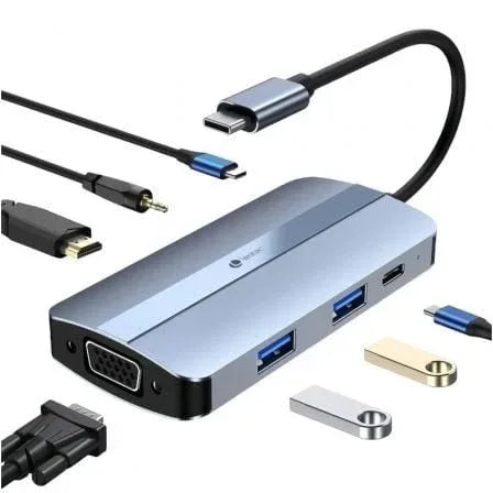 Docking USB Tipo-C Leotec LEDS04/ 2xUSB/ 1xUSB Tipo-C/ 1xUSB Tipo-C PD/ 1xHDMI 4K/ 1xVGA/ 1xAudio/ Azul - PixelPlaza
