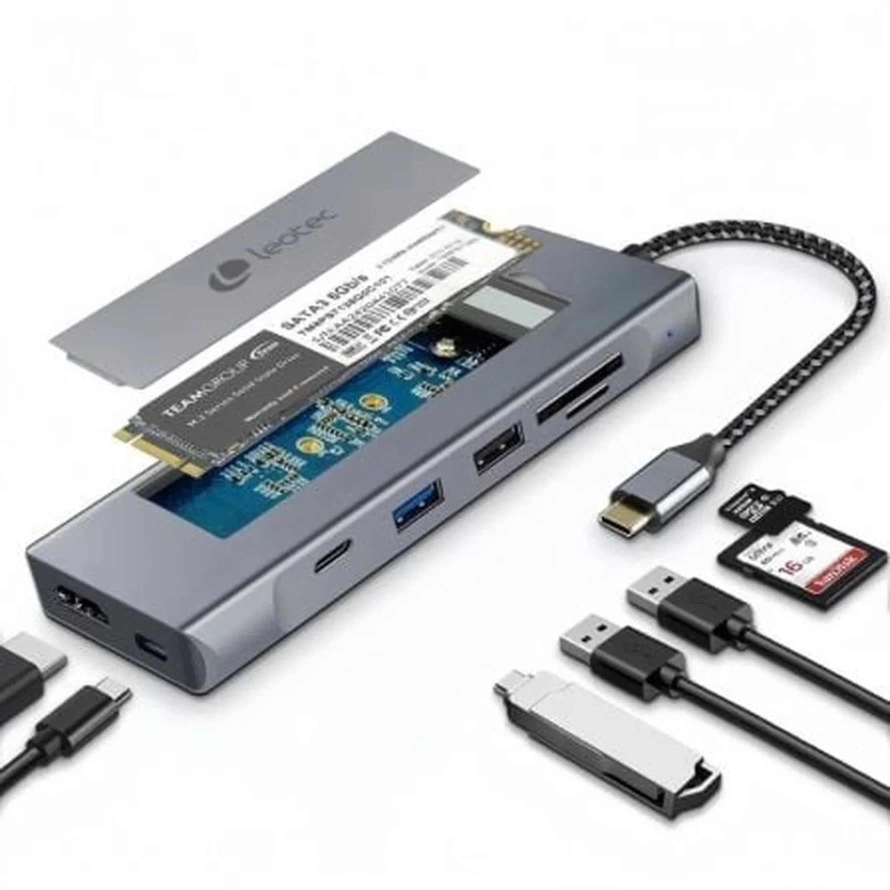 Docking USB Tipo-C Leotec LEDS07/ Ranura SSD M.2/ 2xUSB/ 1xUSB Tipo-C/ 1xHDMI 4K/ 1xLector Tarjetas SD y MicroSD/ 1xUSB Tipo-C PD - PixelPlaza