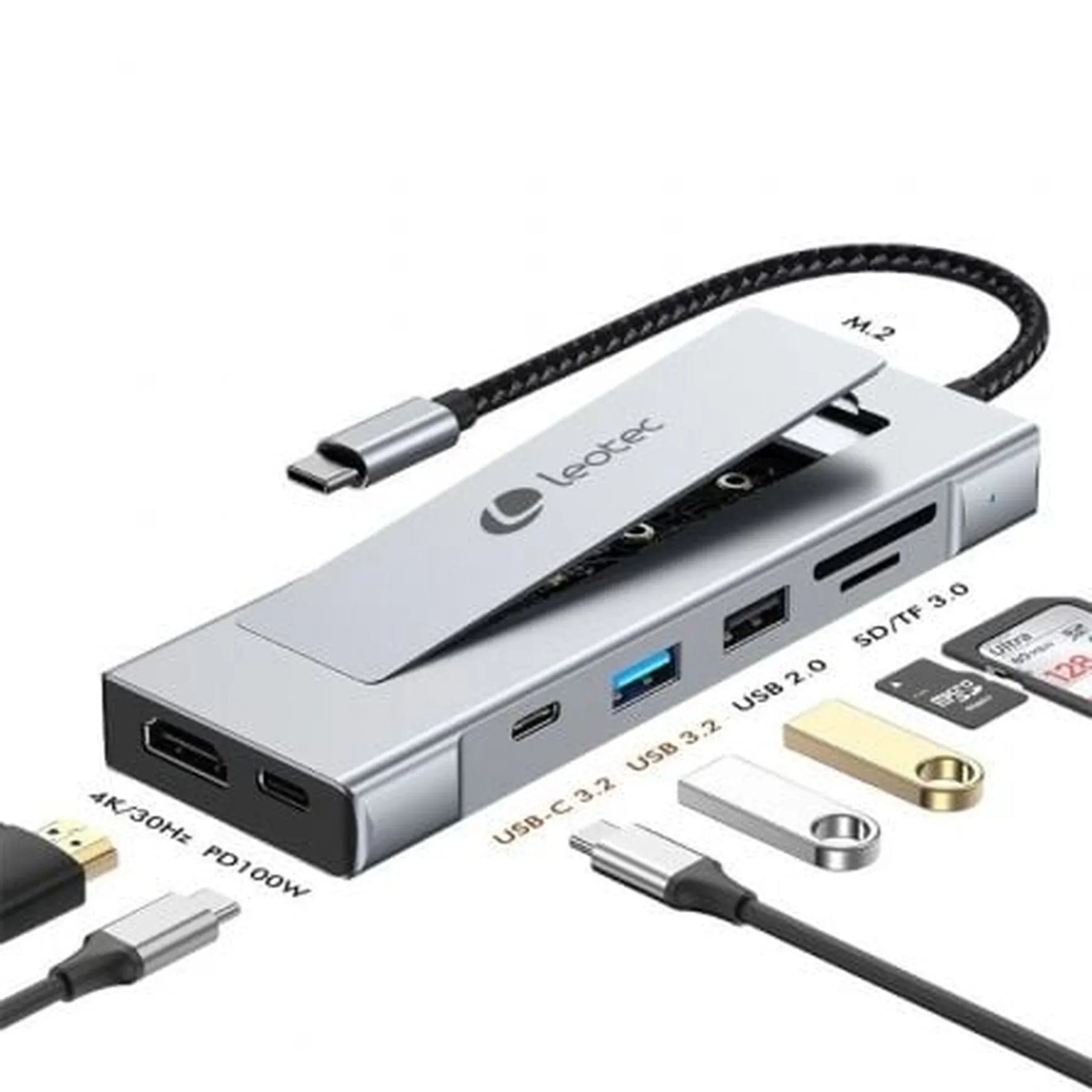 Docking USB Tipo-C Leotec LEDS07/ Ranura SSD M.2/ 2xUSB/ 1xUSB Tipo-C/ 1xHDMI 4K/ 1xLector Tarjetas SD y MicroSD/ 1xUSB Tipo-C PD - PixelPlaza