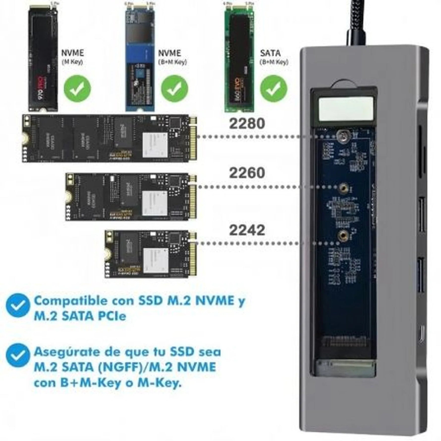 Docking USB Tipo-C Leotec LEDS07/ Ranura SSD M.2/ 2xUSB/ 1xUSB Tipo-C/ 1xHDMI 4K/ 1xLector Tarjetas SD y MicroSD/ 1xUSB Tipo-C PD - PixelPlaza