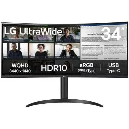 Monitor Profesional Ultrapanorámico Curvo LG 34WR55QK-B 34"/ WQHD/ Regulable en altura/ Negro - PixelPlaza