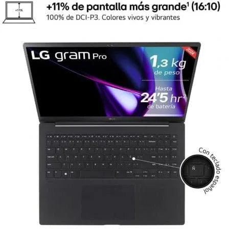 Portátil LG Gram Pro 16ZD90SP-A.AX78B Intel Core Ultra 7-155H/ 32GB/ 1TB SSD/ GeForce RTX 3050/ 16"/ Sin Sistema Operativo - PixelPlaza