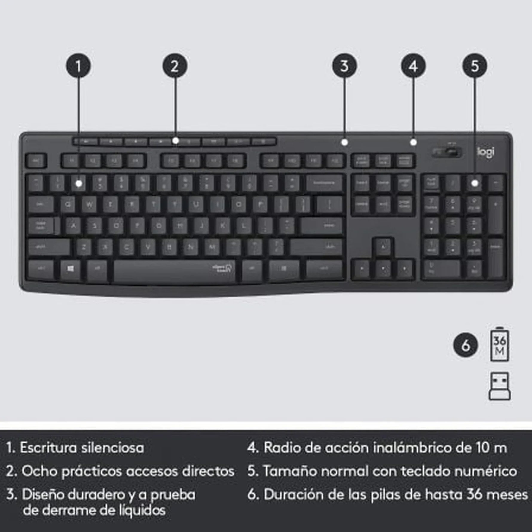 Teclado y Ratón Inalámbricos Logitech Silent Touch MK295/ Grafito - PixelPlaza