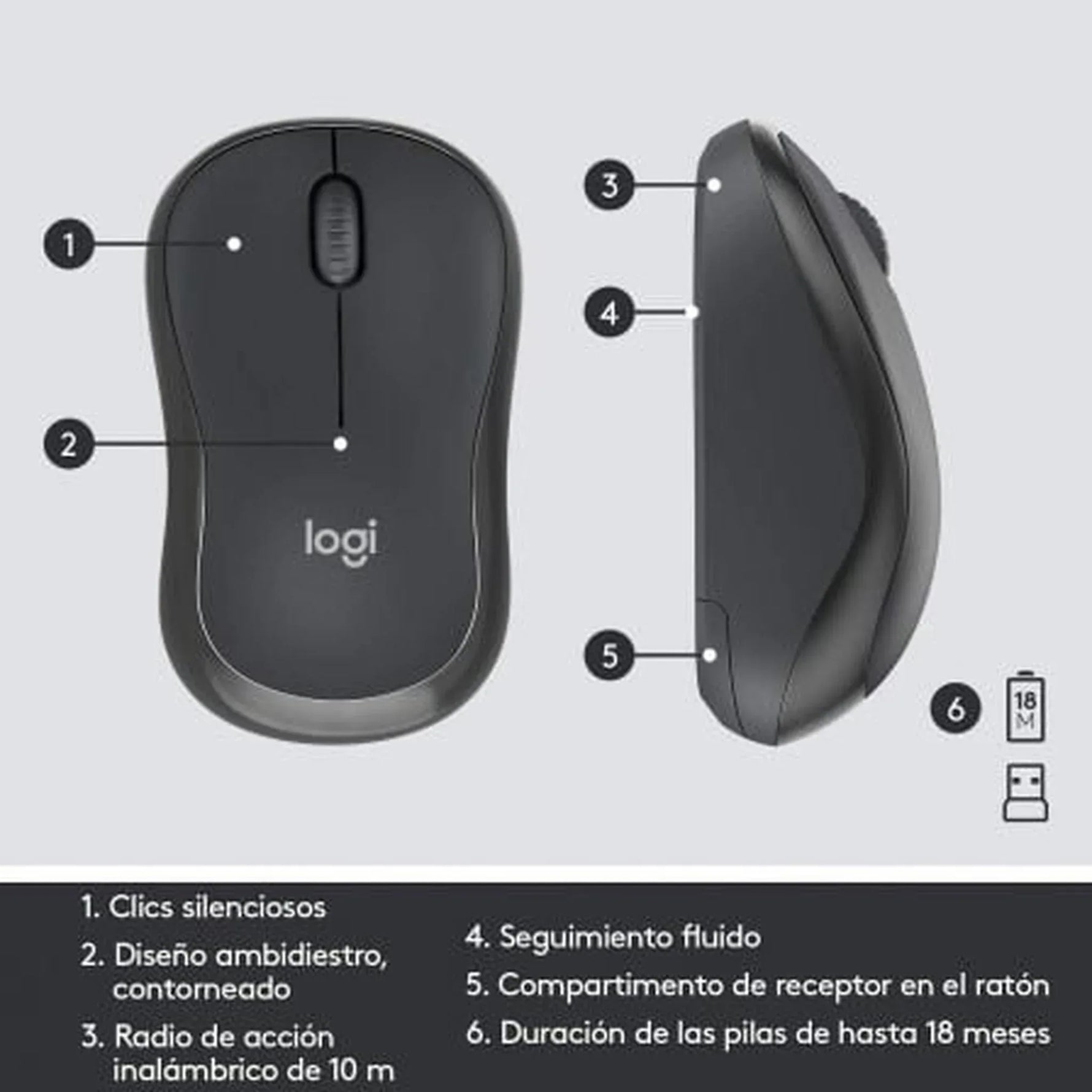 Teclado y Ratón Inalámbricos Logitech Silent Touch MK295/ Grafito - PixelPlaza