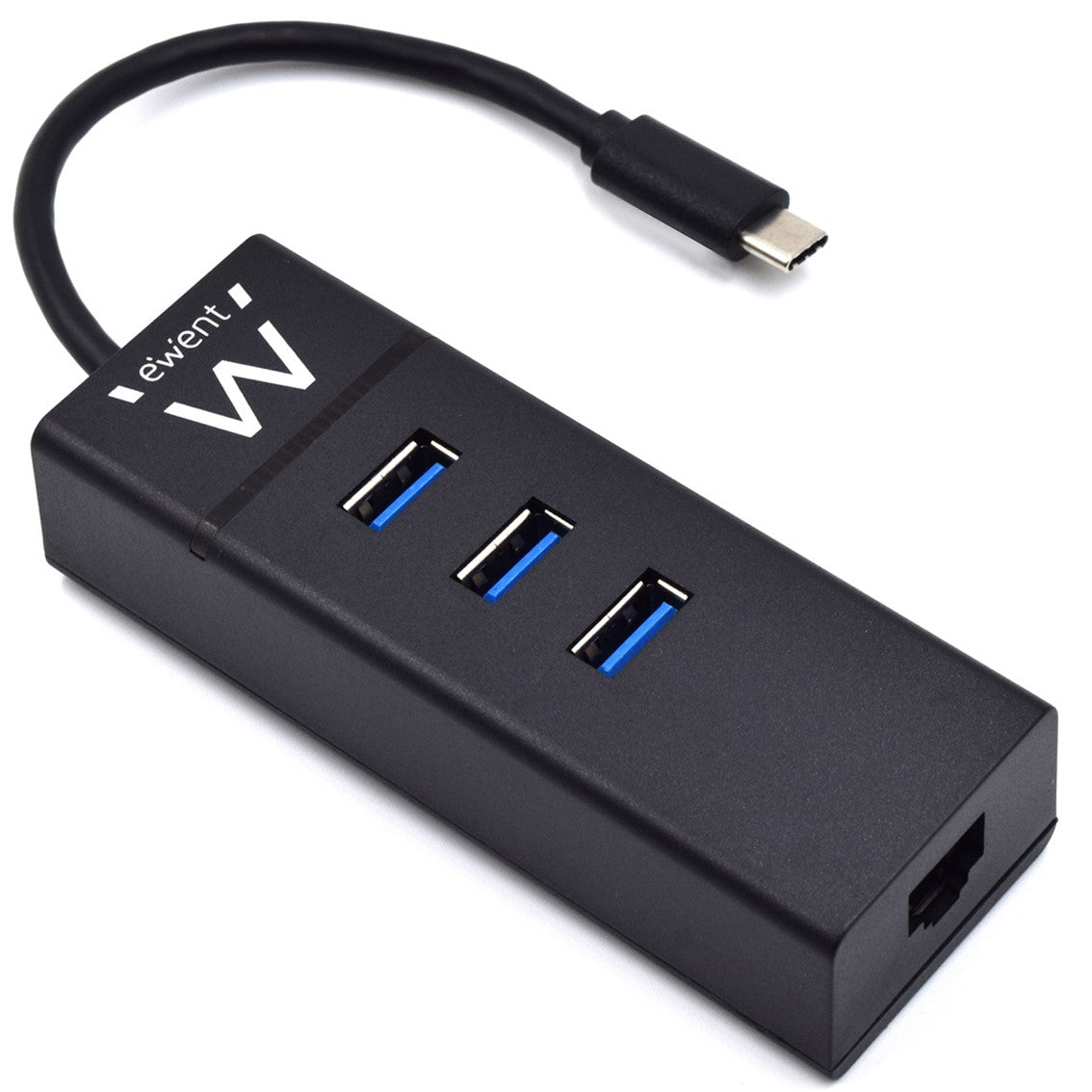 Hub USB Ewent 3 puertos - USB 3.1 gen1 - puerto RJ45 - negro