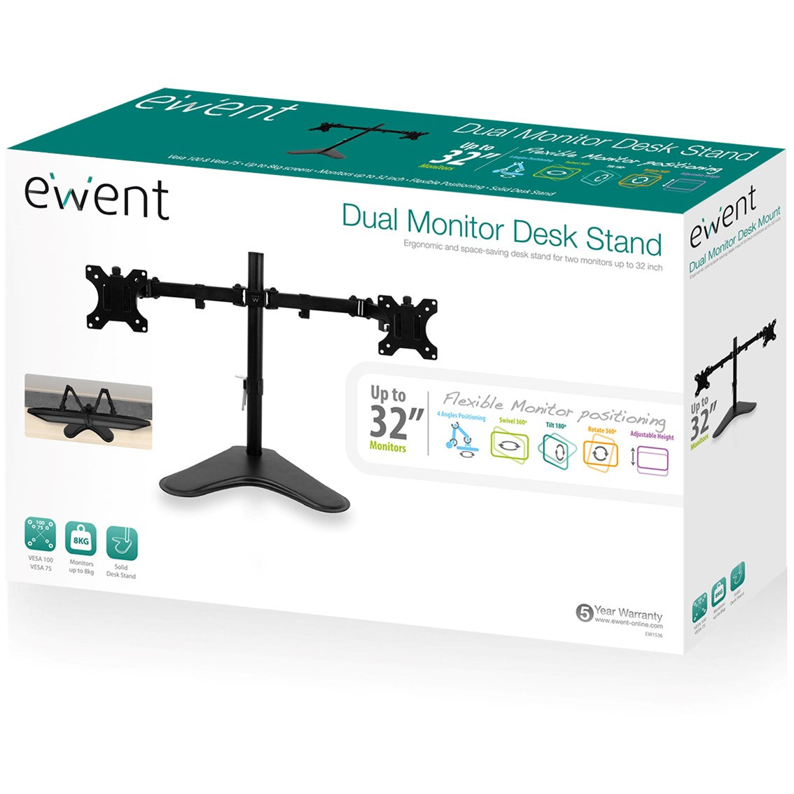 Soporte de mesa Ewent ew1536 para 2 monitores de hasta 32 pulgadas