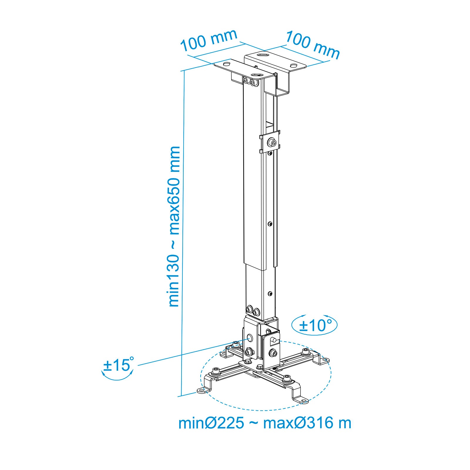 Soporte de proyector de techo tooq  pj2012t - b negro  distancia 130 - 650 mm.